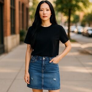 Women's Blue Distressed Denim Skirt